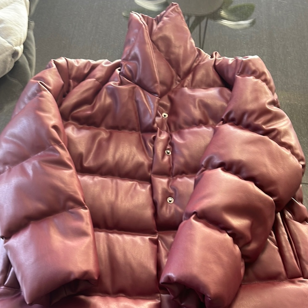 Something Navy faux leather puffer jacket
